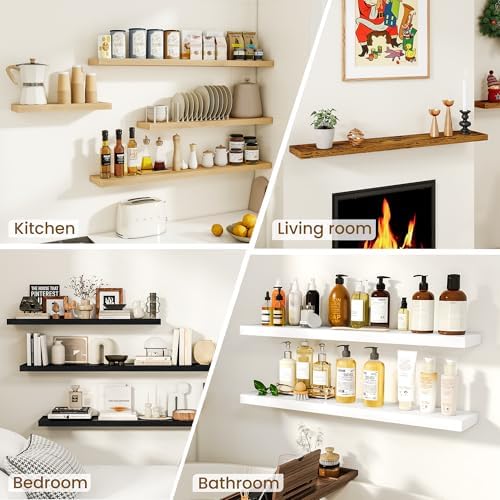 Dreamland Floating Shelves, Rustic Wooden Wall Shelves for Bathroom|Bedroom|Kitchen, Deep Wall Mounted Book Shelf, Wood Storage Display Shelf for Home Decor, 22.5" X 6.7" Set of 2, Brown