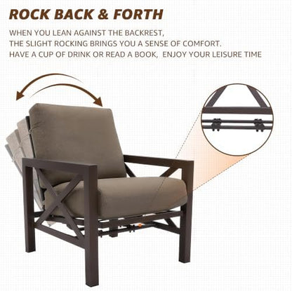 4 Piece Patio Outdoor Furniture Set with 2 Motion Rocking Chairs, Shale