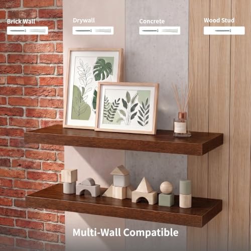 Wooden Floating Shelves for Wall, Walnut Wood, 24 Inch, Set of 2