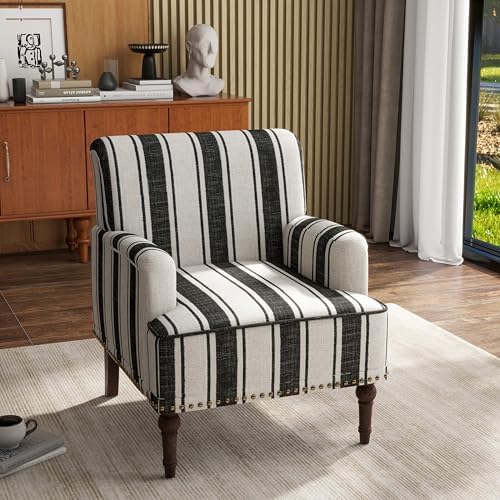 Stripe Accent Chairs Set of 2, Fabric Upholstered Armchair, Black