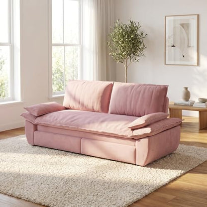 73.2" Sofa Bed Queen, 3-in-1 Pull Out Sofa Bed with Pillow Armrest, Modern Velvet Convertible Sleeper Futon Sofa for Living Room Small Space, Apartment, Bedroom, Pink