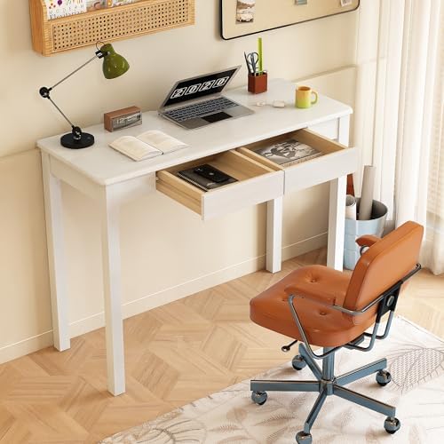 100% Solid Wood Desk with Drawers 39 Inch Small Desk