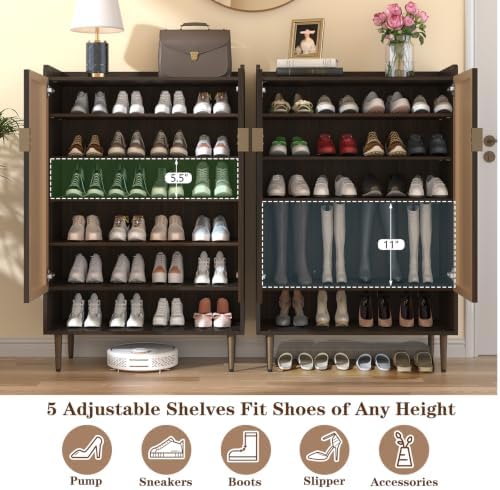 Modern Shoe Cabinet for Entryway, 24 Pairs Shoe Storage Cabinet, Brown