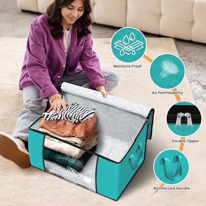 4 Pack Storage Bags for Clothes Blanket Storage Bins with Lids