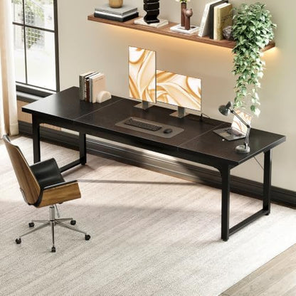Coleshome 79 Inch Long Computer Desk with Power Outlet, Thicker Desktop & Legs, Large Heavy Duty Office Desk for Home Office & Gaming, Black
