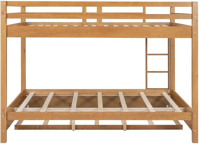 Merax Queen Size Bed with Trundle - Space-Saving Solid Wood Frame, Built-in Safety Rails and Ladderm, Wood