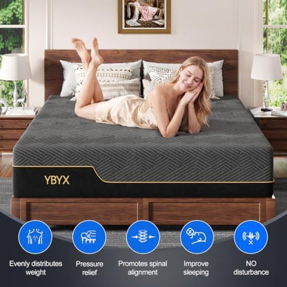 Queen Mattress, 12 Inch Queen Size Hybrid Mattress with Memory Foam & Pillow Top‑Medium Firm Feel for Motion Isolation, Edge Support, Pressure Relief‑Bed in a Box, CertiPUR‑US Certified