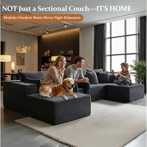 30" Cloud Sectional Couch Single Seat for Living Room, Extra Deep Seats No Assembly, Minimalist Modular Couch, Corduroy (Dark Grey, Single Seat)