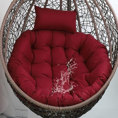 Wicker Egg Chair Cushion Outdoor with Removable Cover Wine Red Round Cushion Replacement for Egg Lounge Chair 45 * 45 Inches with Headrest Pillow for Garden Backyard Balcony