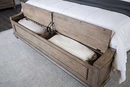First of a Kind Philomath 5 Piece Queen Size Bedroom Furniture Set in Aged Oak - Transitional Button Tufted Fabric Bed with Modern Bedroom Set Collection
