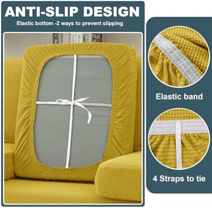 Seat Cushion Cover and Back Covers for Corner Sofa Stretch Jacquard, Non Slip L Shaped Sofa Slipcover with Storage Ottoman, Sectional Couch Cover for Chaise Lounge (Yellow,Ottoman 20 x 20 x 18”)