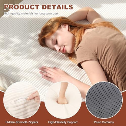 6-Inch Tri-Fold Foldable Mattress, Folding Sofa Bed with Removable Washable Cover, Portable Futon Mattress Full Size Floor Guest Mat with Non-Slip Bottom & Carry Handles for Camping (Beige, Queen)