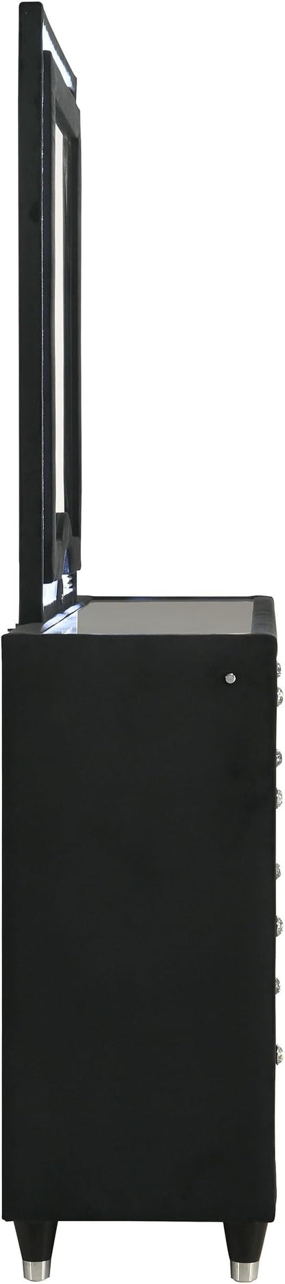 Coaster Home Furnishings - Ravenne - Wood - 8-Drawer Dresser with LED Mirror, Velvet Upholstery, and Glass Top - Bedroom - Black - 223193M