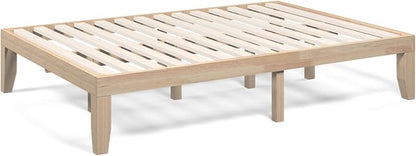COSTWAY Full Size Wood Platform Bed Frame, 14 Inches Solid Rubber Wood Bed Mattress Foundation with Sturdy Slats Support, Easy Assembly Bed Frame for Home Hotel, No Box Spring Needed (Natural, Full)