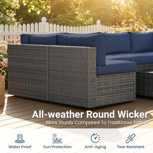 7 Pieces Wicker Patio Furniture Set - Outdoor Sectional for All Weather