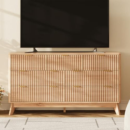 54" Wide Fluted 7 Drawers Dresser for Bedroom,Curved Edge,Oak