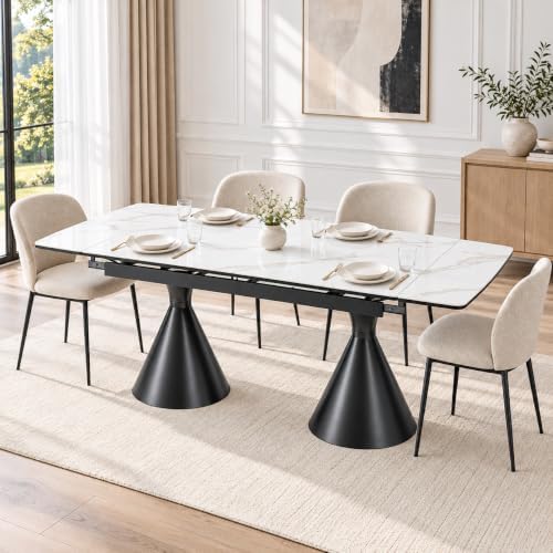 Extendable Dining Table for 8, Faux Marble Table with Dual Extension Leaves