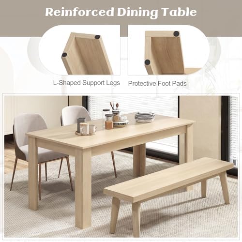 GIANTEX Dining Table for 4-6, 63" Large Rectangular Kitchen Table, Natural