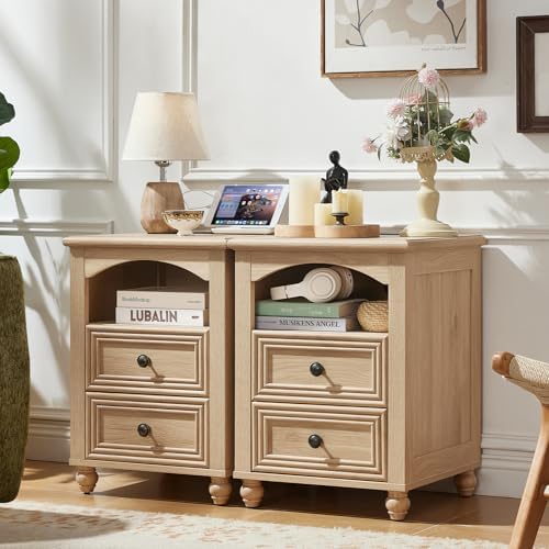RWYHG 18" Night Stand with Charger Station, Nightstand with 2 Drawers