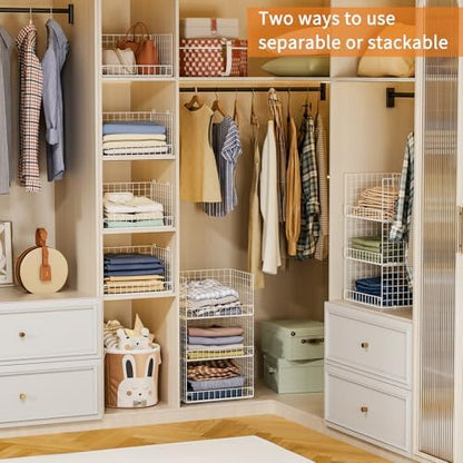 Yociyoga Closet Organizers and Storage Basket- 3-Tier Stackable Storage Bins, Foldable Closet Shelf Organizer Basket, Stackable Clothes Organizers Shelves for Home Organizer System(Patent 30022416)