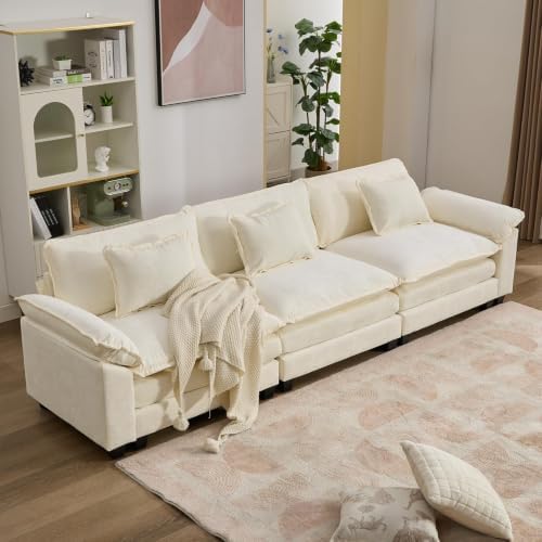 IPKIG 117" Modular Sectional Cloud Couch, Modern I-Shaped 3 Seater Sofa