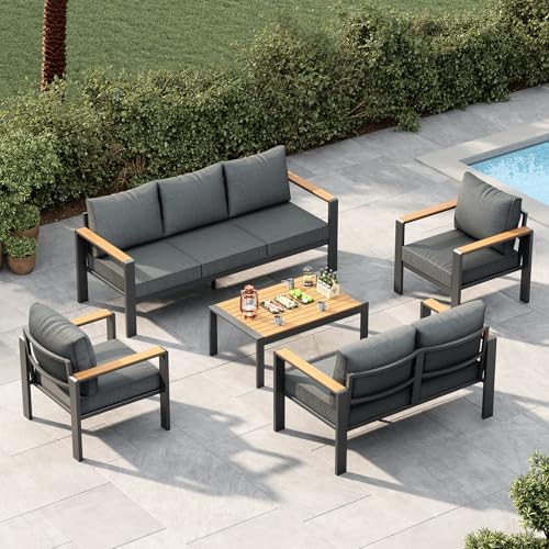 Garvee Aluminum Patio Furniture Set 7 Seats with Coffee Table