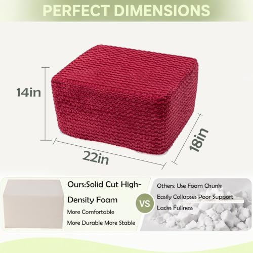 Round Pouf Ottoman Boho Poof Home Decor Floor Pouffe Ottoman Foot Rest for Couch Sofa Bean Bag Chairs Living Room Bedroom (Burgundy, 22x18x14 Inches, Rectangular)