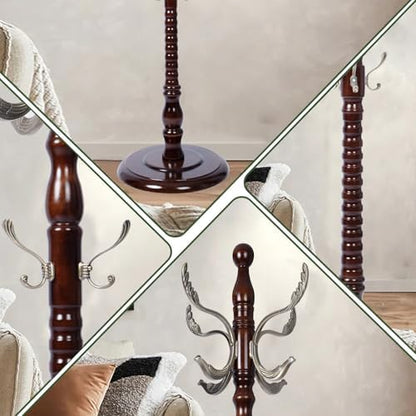 Wooden Coat Rack Freestanding, 14 Hooks, 73" Adjustable Height