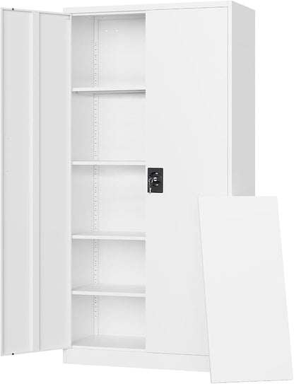 Letaya Metal Garage Storage Cabinets with Lock Door and Adjustable Shelves, Steel Tool Cabinets for Home,Office,Warehouse Organisieren (White, 71" H)