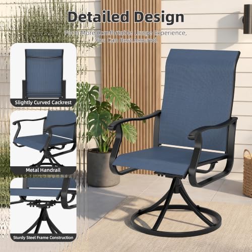 SUNCROWN 8-Piece Outdoor Dining Set, All Weather Patio Furniture Sets with 6 Dark Blue Swivel Textilene Mesh Chairs & Round Metal Table & 1 Light Blue 9Ft Umbrella for Deck Garden Backyard Poolside