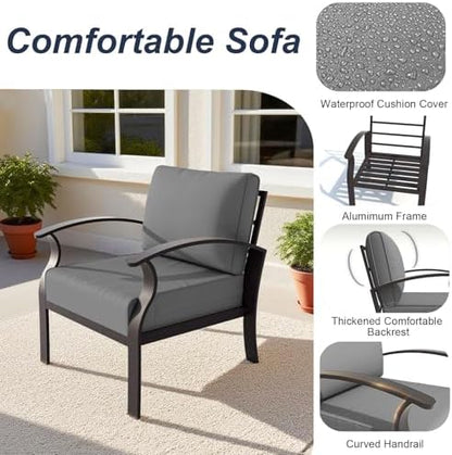 ALAULM Aluminum 2-Seat Patio Furniture Set, Metal Outdoor Furniture Sectional Sofas w/5.1" Cushions for Patio, Backyard, Poolside-Grey