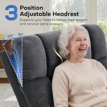 Tami Tami Dual Motor Power Lift Chair Recliner for Elderly with Massage and Heat, Infinite Position Electric Lift Recliner with Adjustable Headrest, USB (T6015 - Plush Fabric, Dark Gray, Oversized)