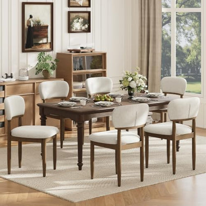 MALOL Upholstered Dining Chairs Set of 6, Walnut Dining Chairs, Beige