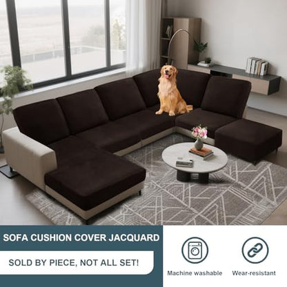 Seat Cushion Cover and Back Covers for Corner Sofa Stretch Jacquard, Non Slip L Shaped Sofa Slipcover with Storage Ottoman, Sectional Couch Cover for Chaise Lounge (Red cafe,Corner back cover)