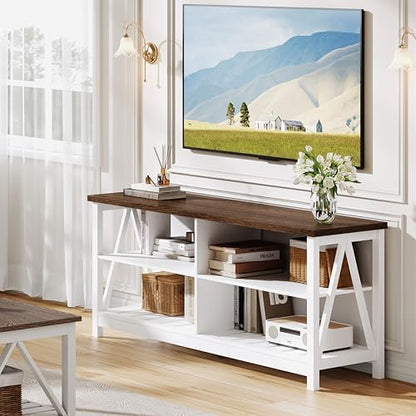ChooChoo 47" Farmhouse TV Stand with 4 Open Shelves for Living Room