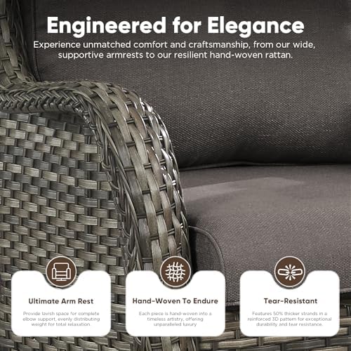 Belord 8 Piece Wicker Patio Furniture Set, Outdoor Swivel Rocker Chairs Set of 4 with Ottomans and Rattan Couch, All Weather Patio Conversation Furniture Set, for Pool,Yard Brown Wicker/Gray