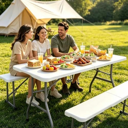 Folding Table 6ft, Heavy Duty Portable 6 Foot Foldable Table Plastic Large Folding Tables Indoor Outdoor for Camping, Picnic, Wedding and Party, White