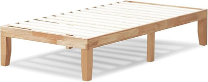 COSTWAY Twin Size Platform Bed Frame, 14 Inches Solid Rubber Wood Bed Mattress Foundation with Sturdy Slats Support, Easy Assembly Bed Frame for Home Hotel, No Box Spring Needed (Natural, Twin)