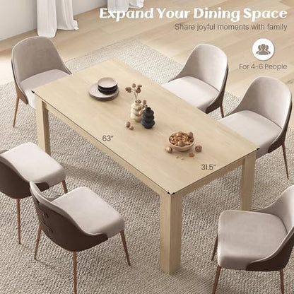 GIANTEX Dining Table for 4-6, 63" Large Rectangular Kitchen Table, Natural