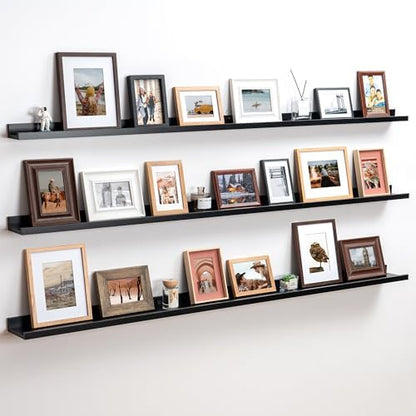 Picture Ledge Shelf, 72 Inch Black Floating Shelves Set of 3
