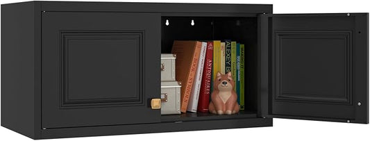 SteeLoong 15" Wall Storage Cabinet,Black Bathroom Wall Mounted Cabinet,Metal Armoire Wardrobe Closet Storage Cabinets for Basement,Livingroom Home Office