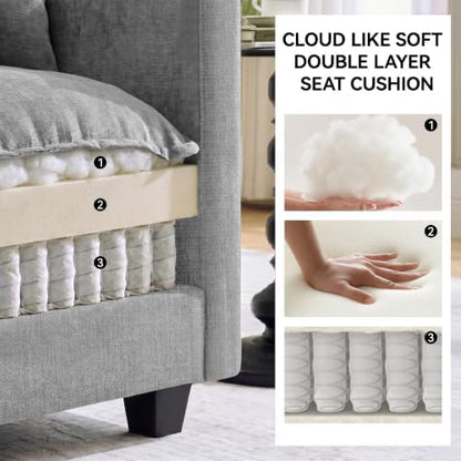 Cloud 2 Pieces Sofa Set, 1+3 Seater Couch, Modern Sofas Sets with Deep Seat, Modular Sectional Couches Sets for Living Room, Bedroom, Small Apartment, Light Grey