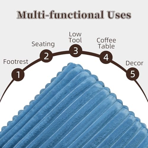 Unstuffed Pouf Ottoman Square Pouf Cover Soft Bean Bag, Blue