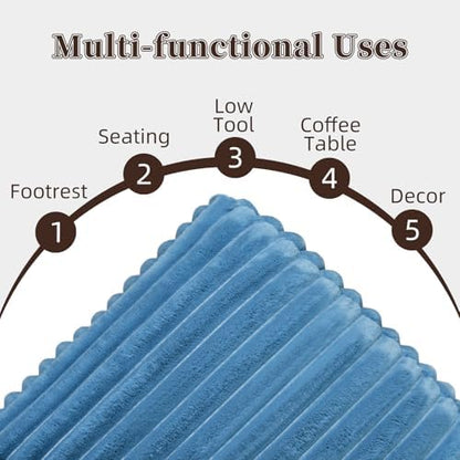 Unstuffed Pouf Ottoman Square Pouf Cover Soft Bean Bag, Blue