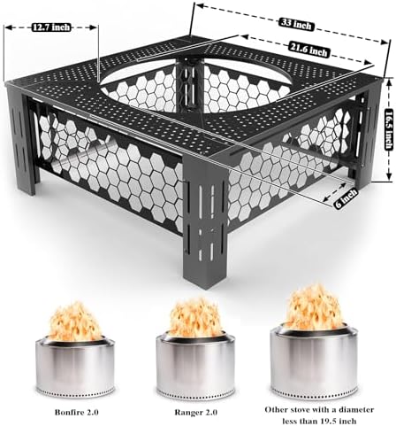 Fire Pit Surround Tabletop Use for Solo Stove Bonfire Ranger Yukon 2.0, Adjustable Surround Tabletop for Solo Stove Mesa with UV-Resistant Outdoor Fabric, Metal Black for Indoor Outdoor Use