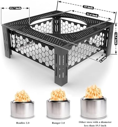 Fire Pit Surround Tabletop Use for Solo Stove Bonfire Ranger Yukon 2.0, Adjustable Surround Tabletop for Solo Stove Mesa with UV-Resistant Outdoor Fabric, Metal Black for Indoor Outdoor Use