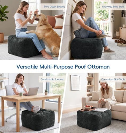 Hobestluk Pouf Ottoman Foot Rest Chenille Square Large Ottoman, Black