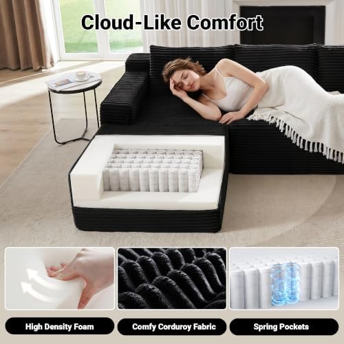 97" Cloud Boneless Couch, L-Shaped Sectional Sofa for Living Room, Black
