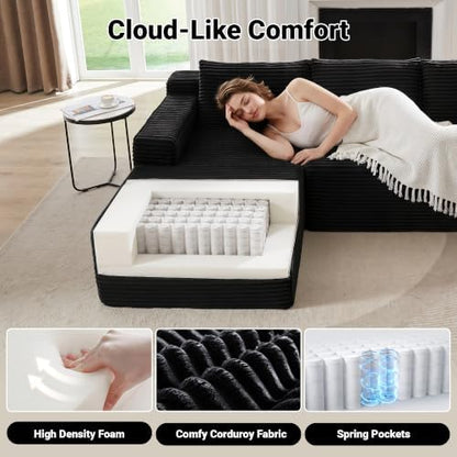 97" Cloud Boneless Couch, L-Shaped Sectional Sofa for Living Room, Black