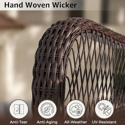5 Piece Wicker Patio Furniture Set, Rattan Patio Chairs with High Back, Deep Seating, Wide Armrest, Thickened Cushions, Outdoor Furniture for Deck, Porch Use, Blue